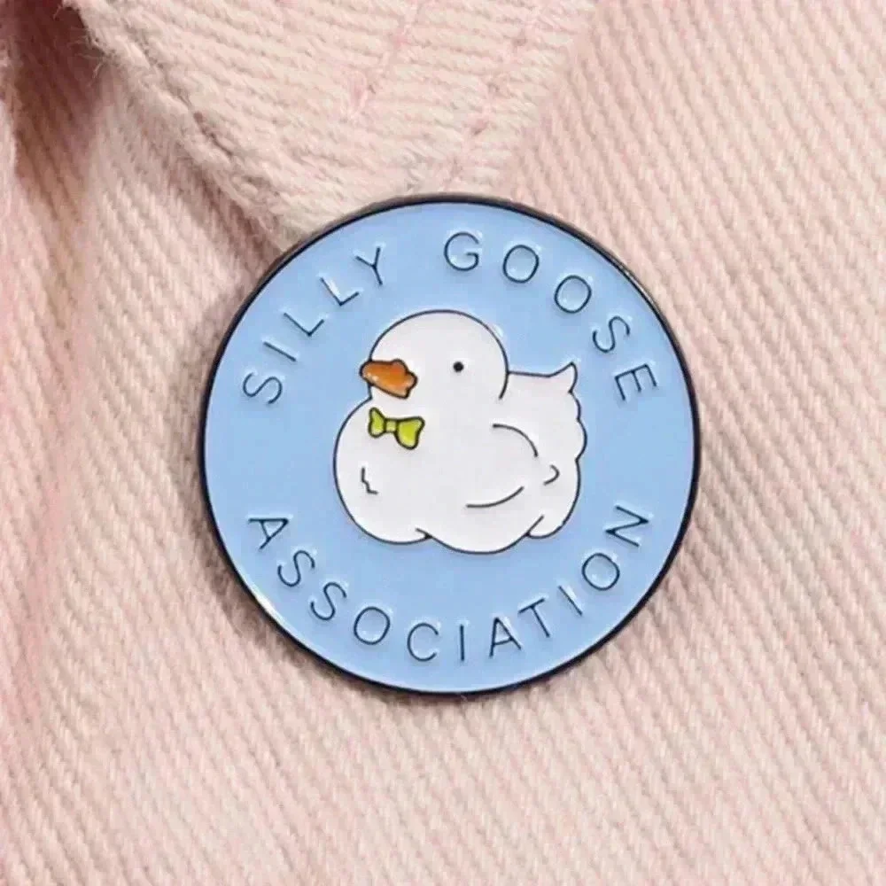Blue with white goose silly enamel brooch pin denim bag backpack flare clothing